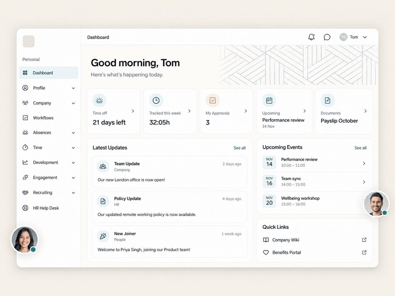Employee Hub dashboard in flair