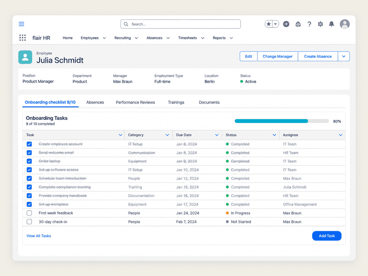 Employee record with HR processes in Salesforce