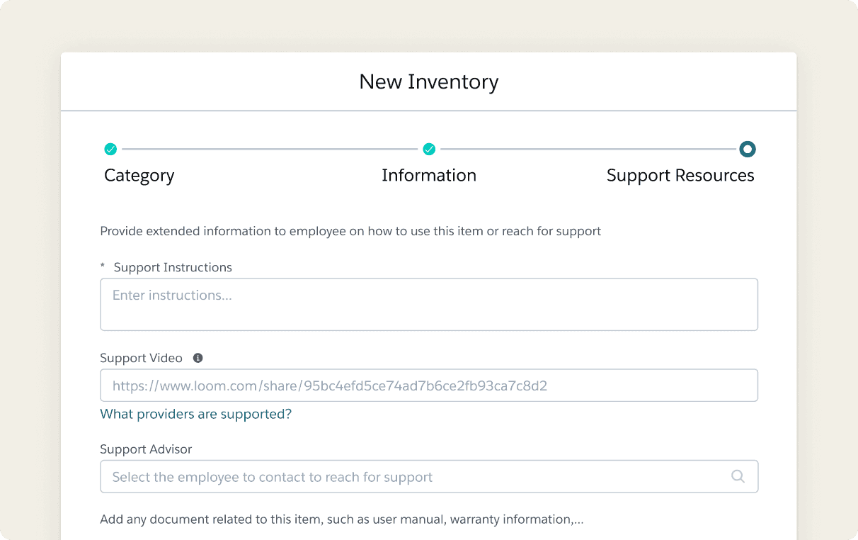 Asset Support Resources UI
