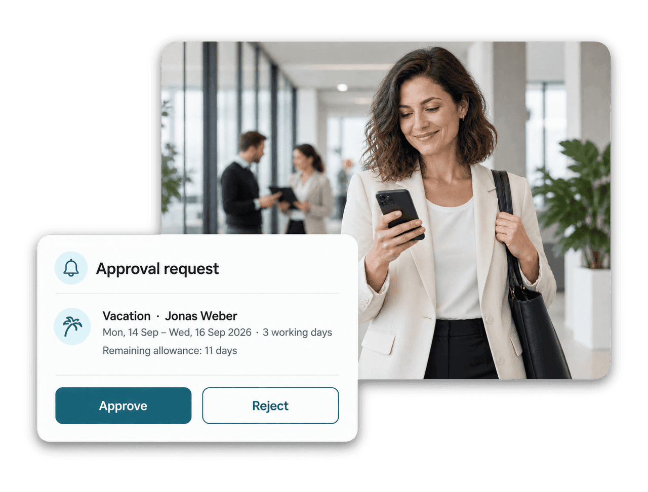 Manager approving a vacation request in flair on a smartphone