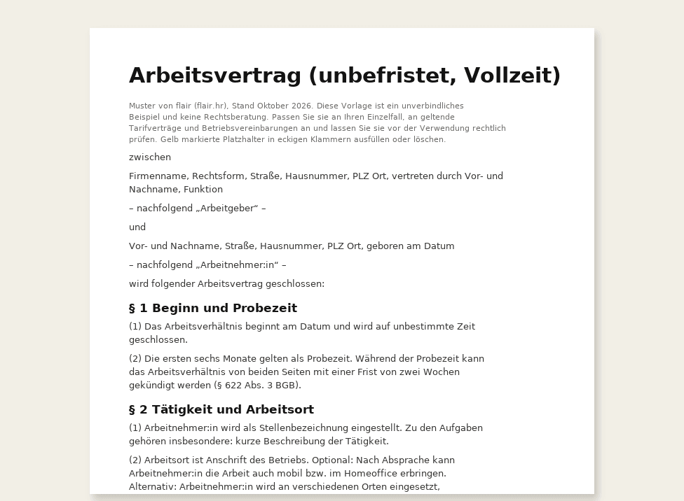Arbeitsvertrag Muster