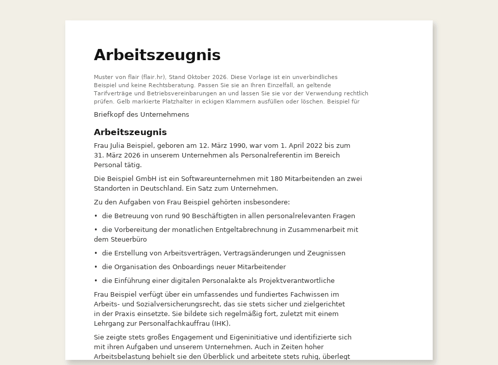 Arbeitszeugnis Muster: Word-Vorlage für ein qualifiziertes Zeugnis