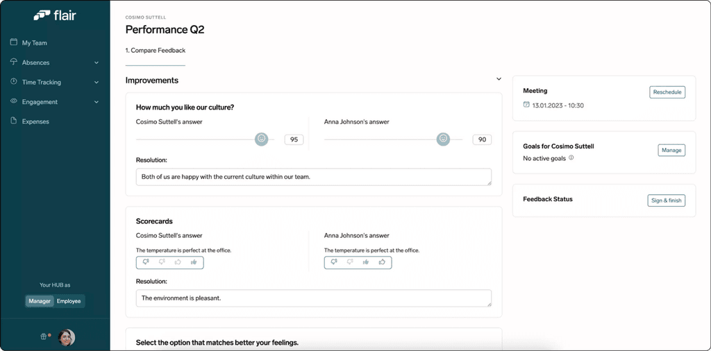 Feedback comparison in the Employee Hub