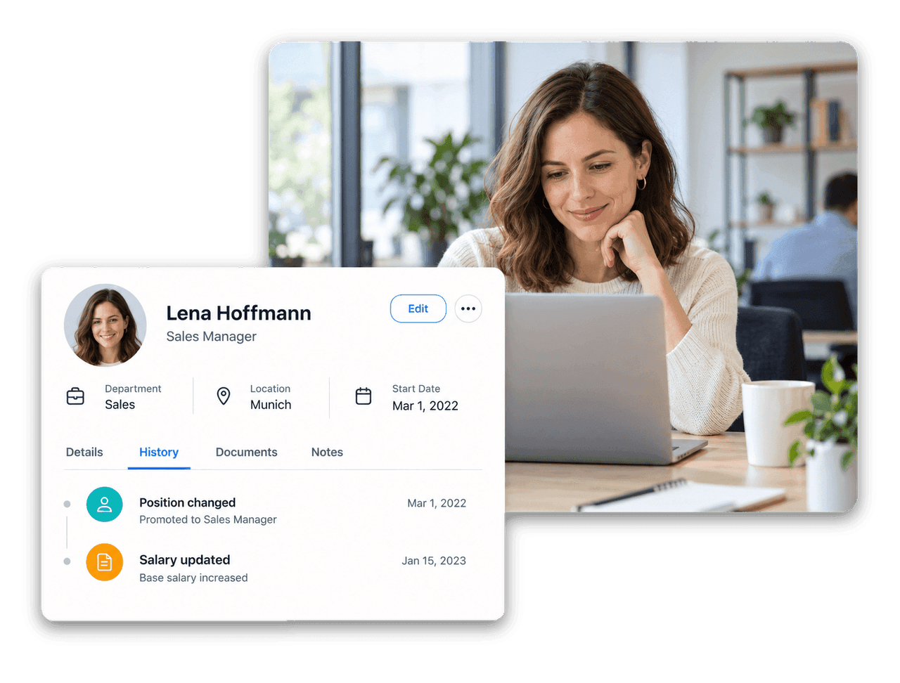 HR manager reviewing an employee profile in flair