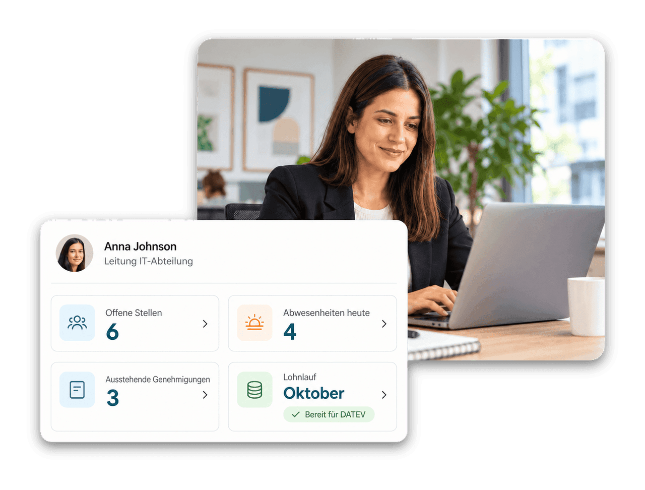 HR-Managerin arbeitet mit dem flair-HR-Dashboard