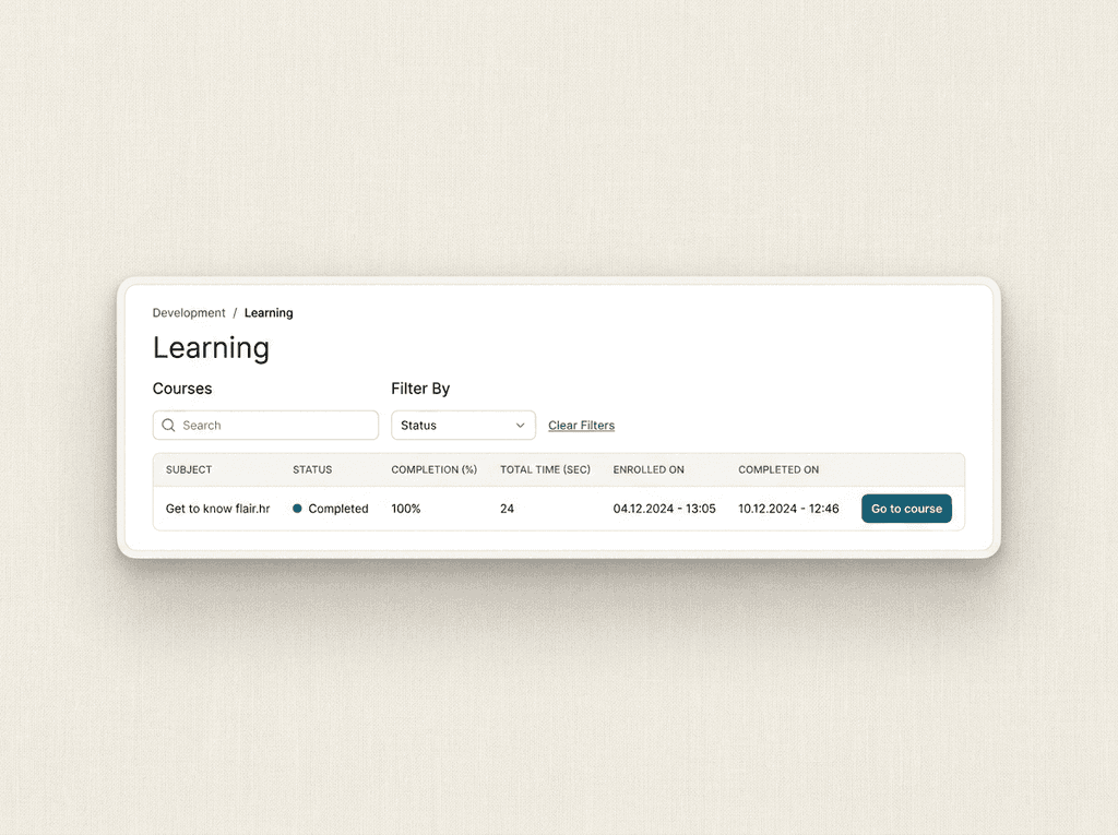Employee Learning tab in the flair Employee Hub