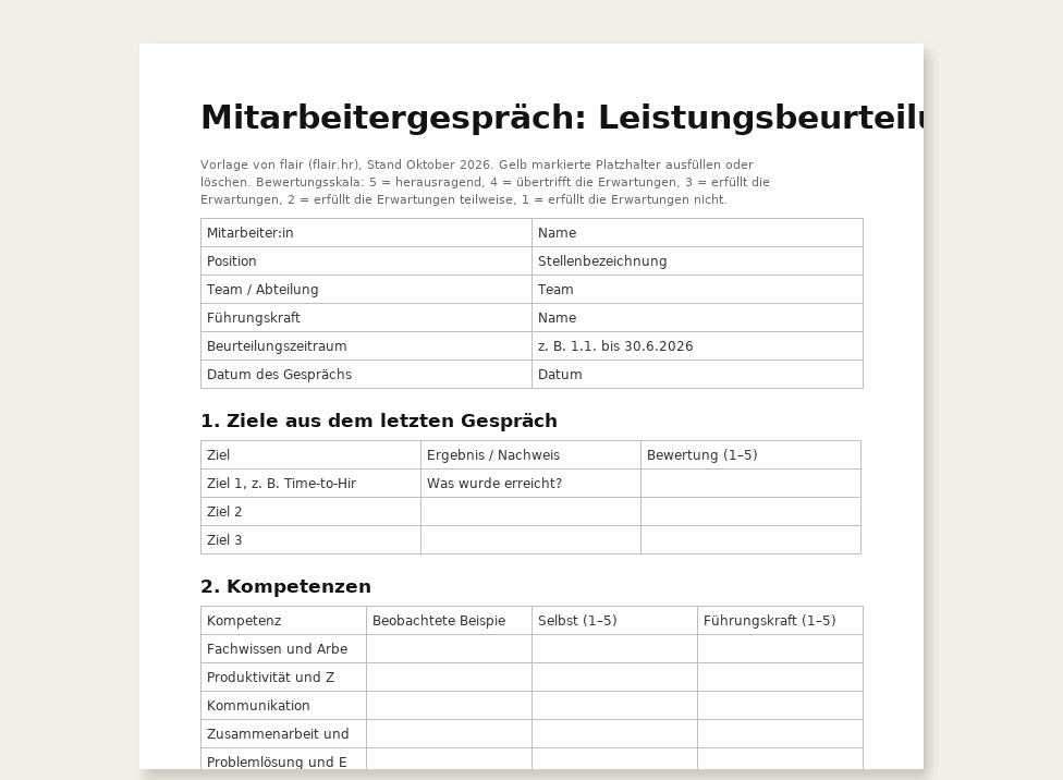 Mitarbeitergespräch Vorlage