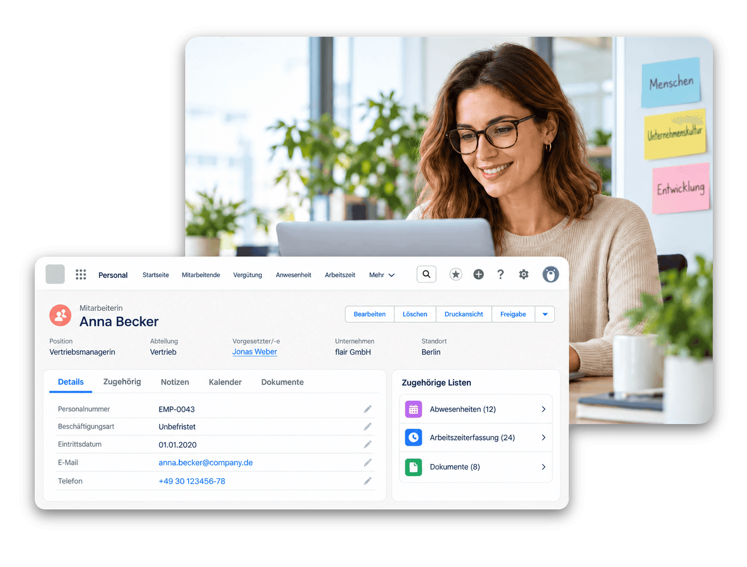 HR-Managerin arbeitet mit flair HR in Salesforce
