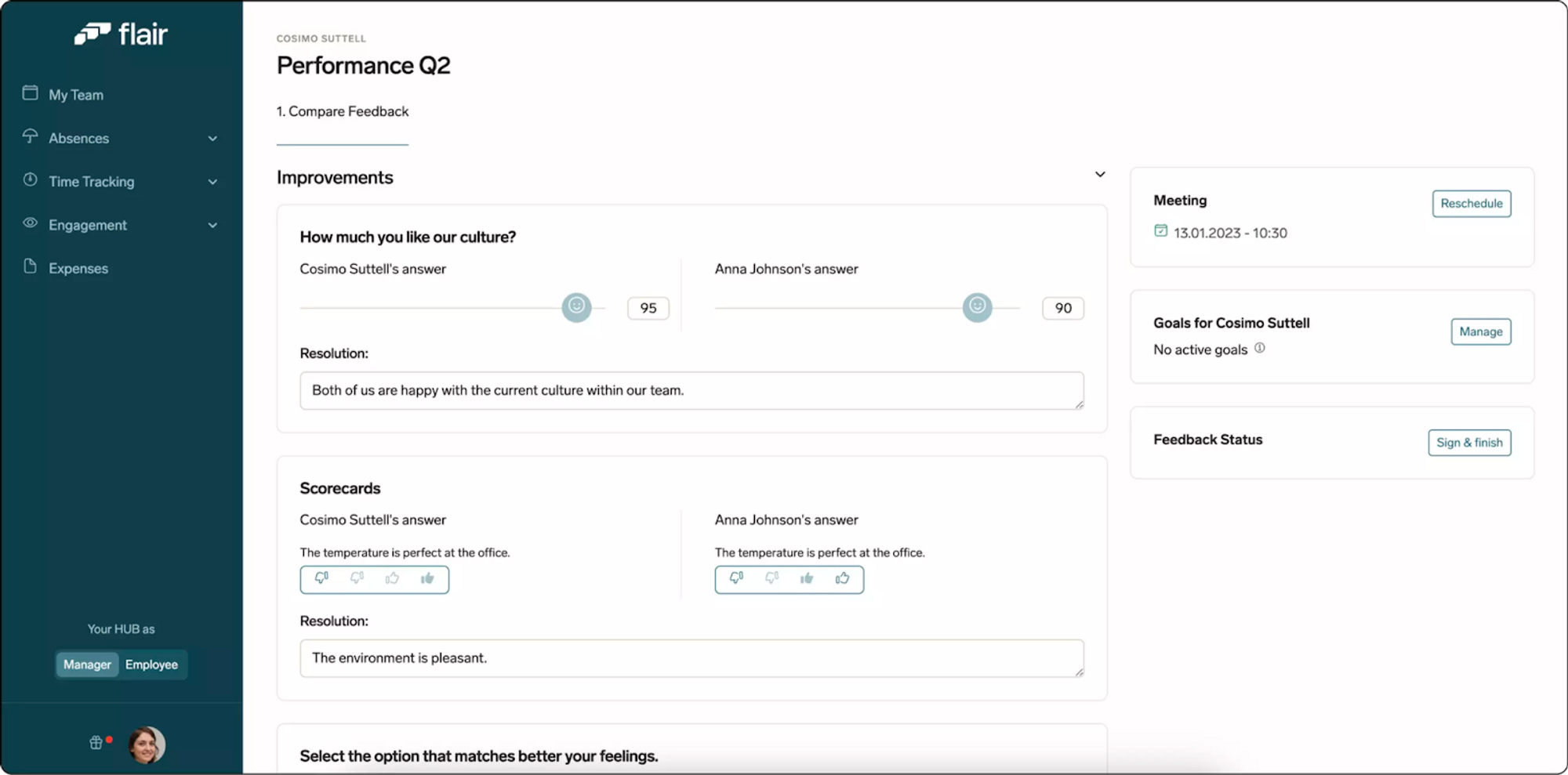 Feedback comparison in the Employee Hub