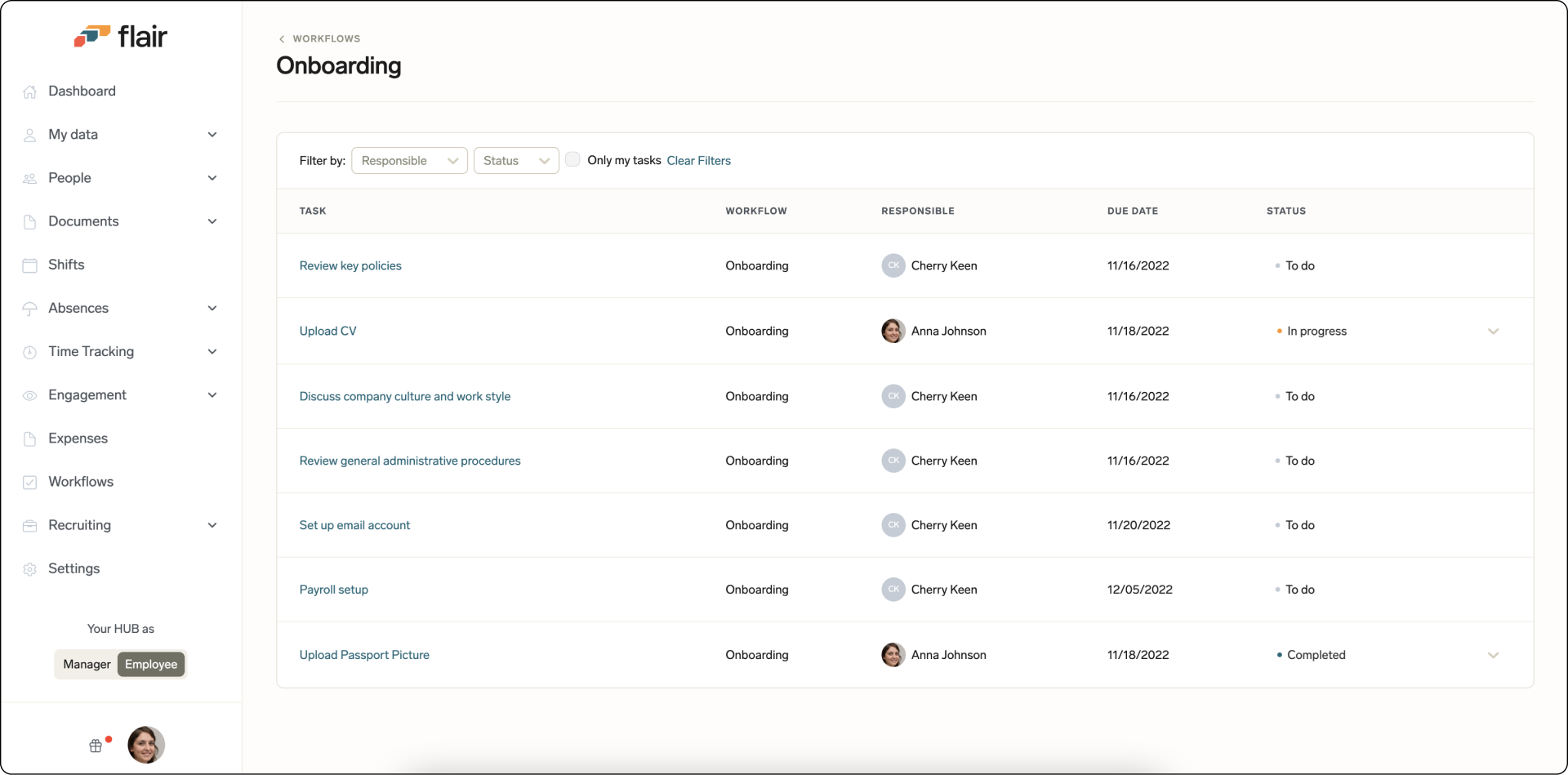 An onbording workflow in flair