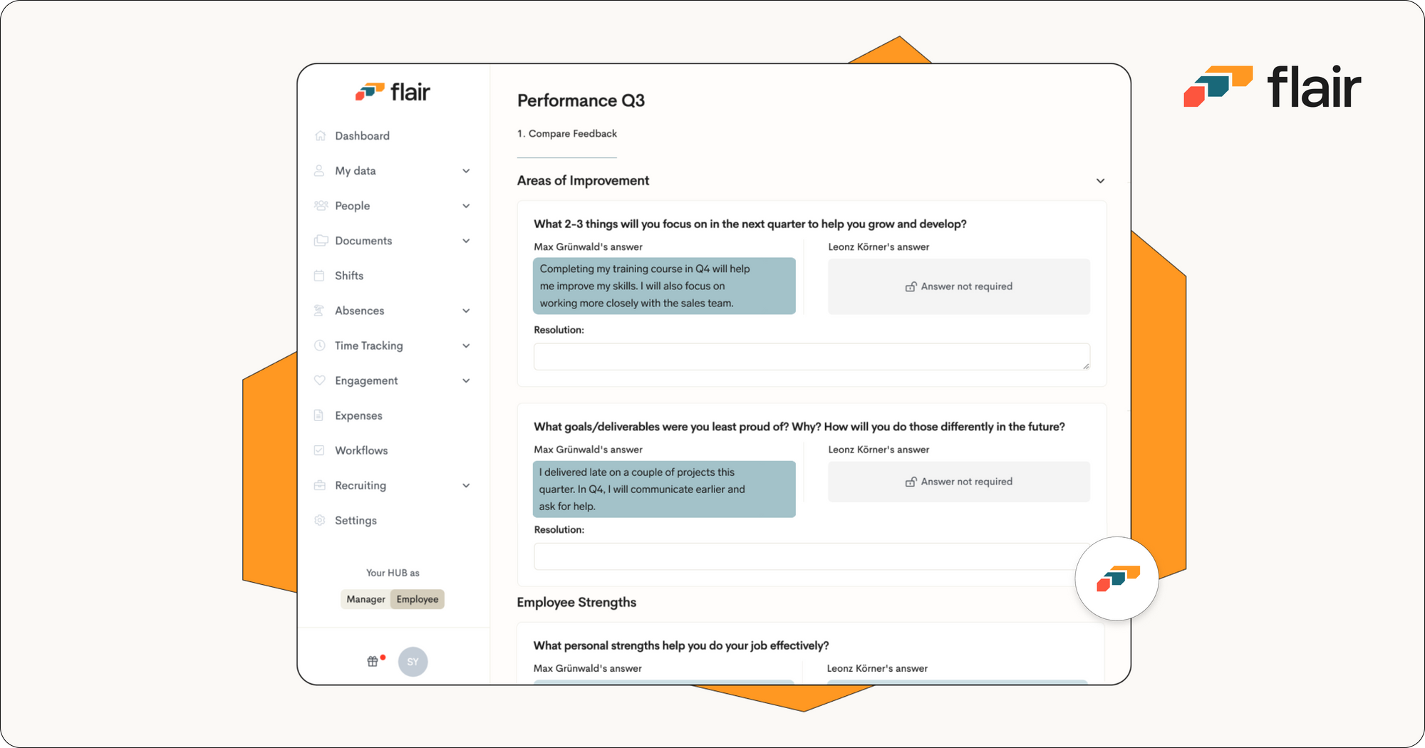 Performance review in the flair Employee Hub