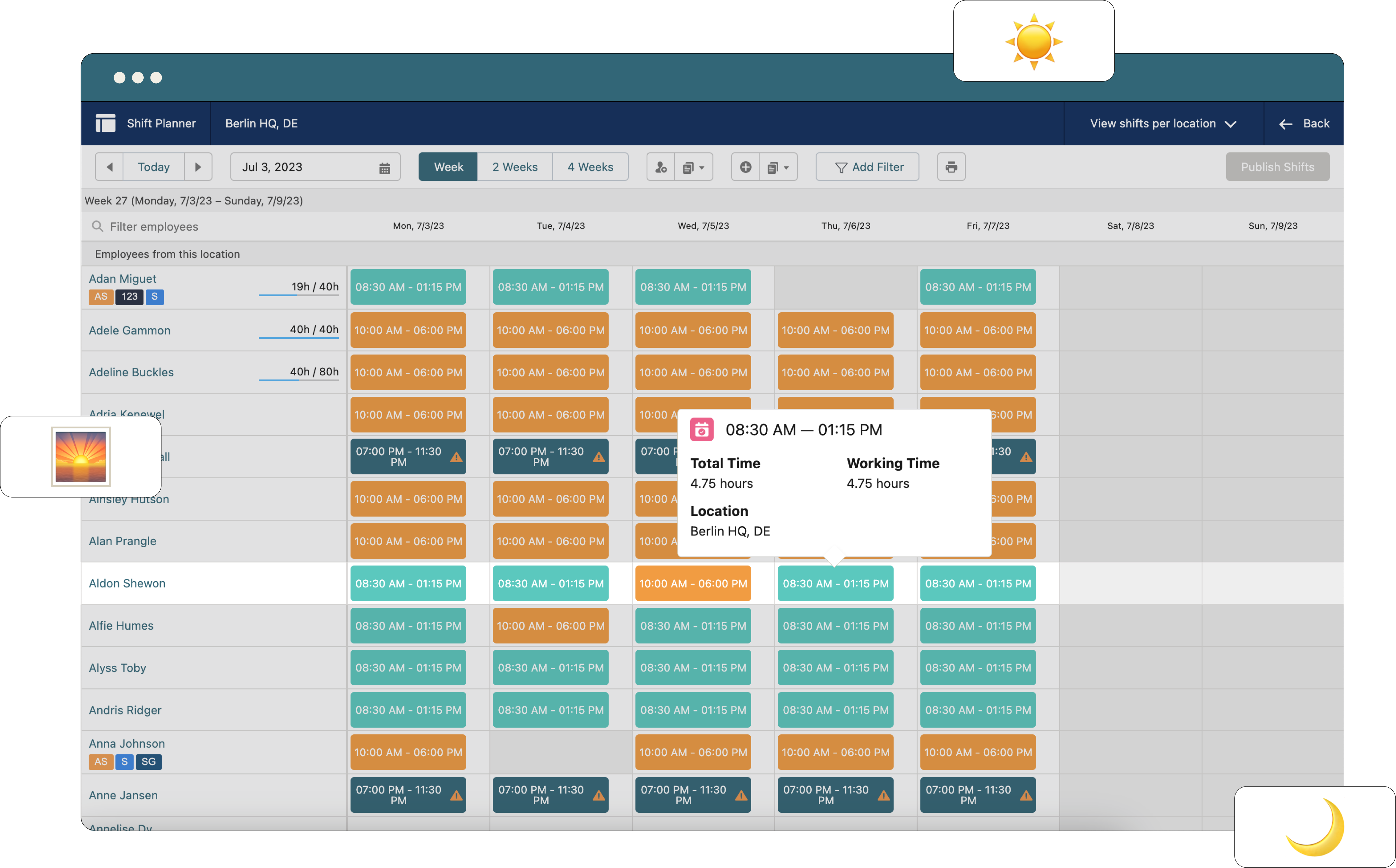 Screenshot of flair's Shift Planner