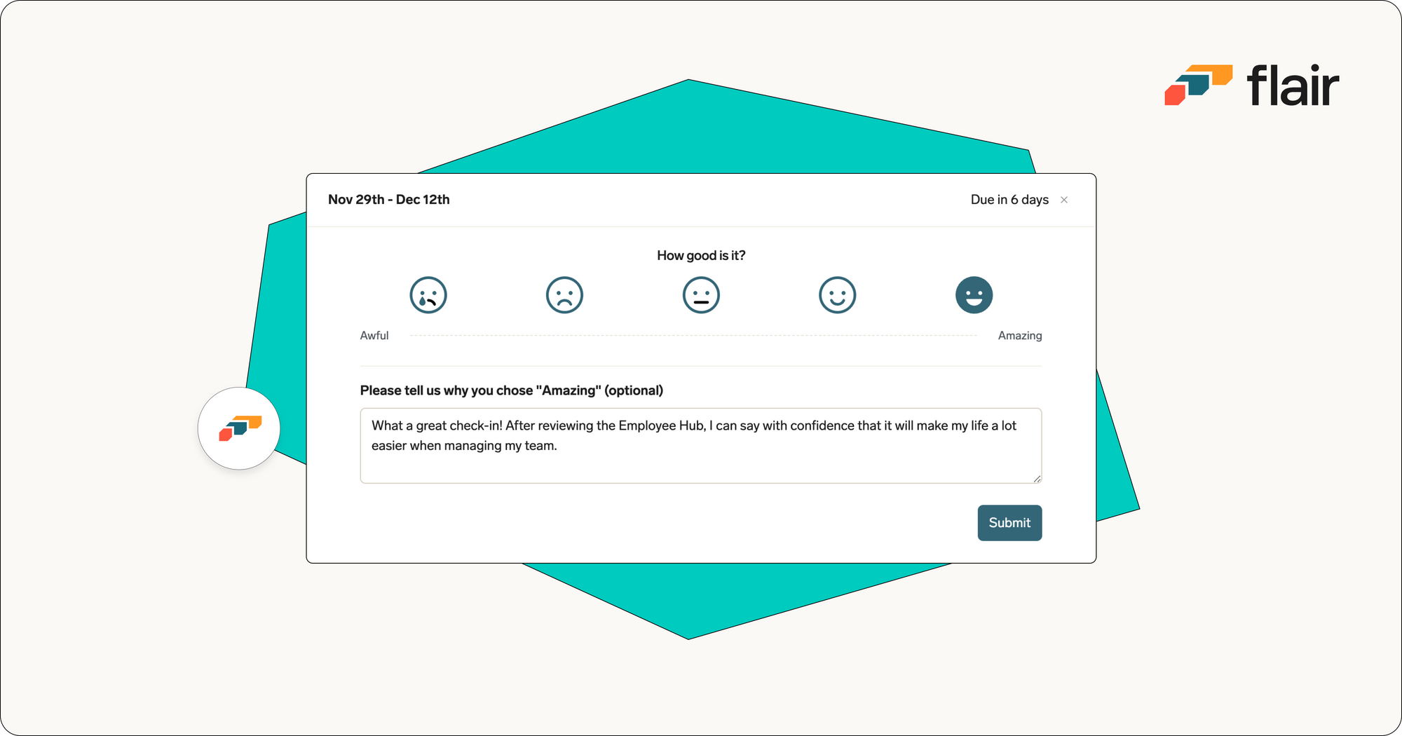 Screenshot of smiley check-in employee satisfaction survey in flair